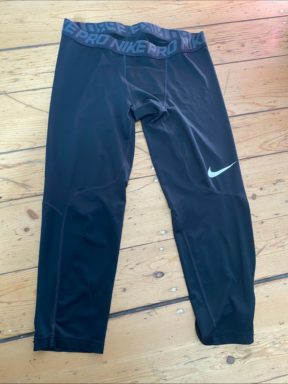 Nike Black Pro Compression Capri Leggings with White Swoosh